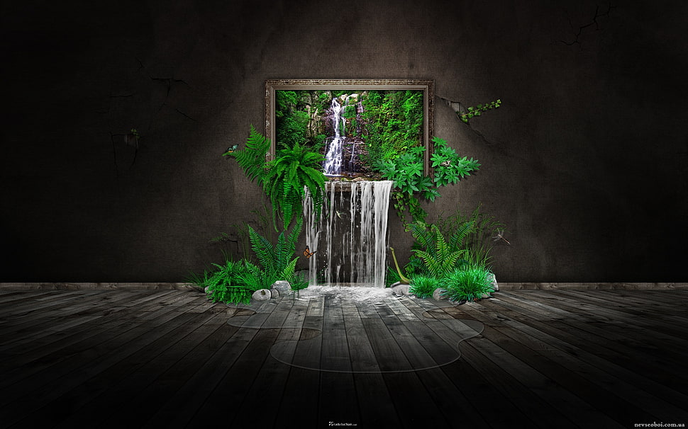 green leafed plant artwork, digital art, CGI, landscape, green HD wallpaper