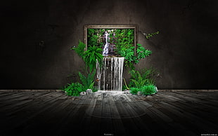 green leafed plant artwork, digital art, CGI, landscape, green