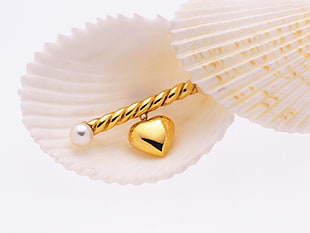 gold-colored heart pendant with shell accessory HD wallpaper