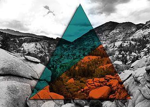 photo of rock mountains, nature, triangle, selective coloring, polyscape HD wallpaper