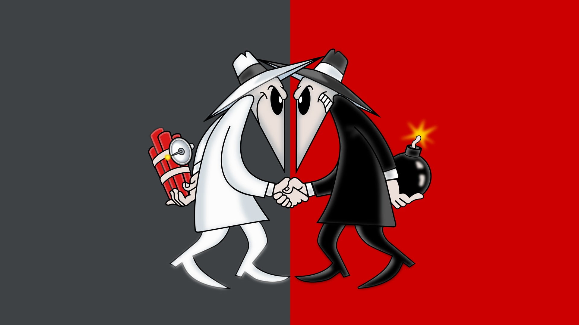 two cartoon character holding bomb and dynamite illustration, digital art, drawing, Spy Vs Spy, spies