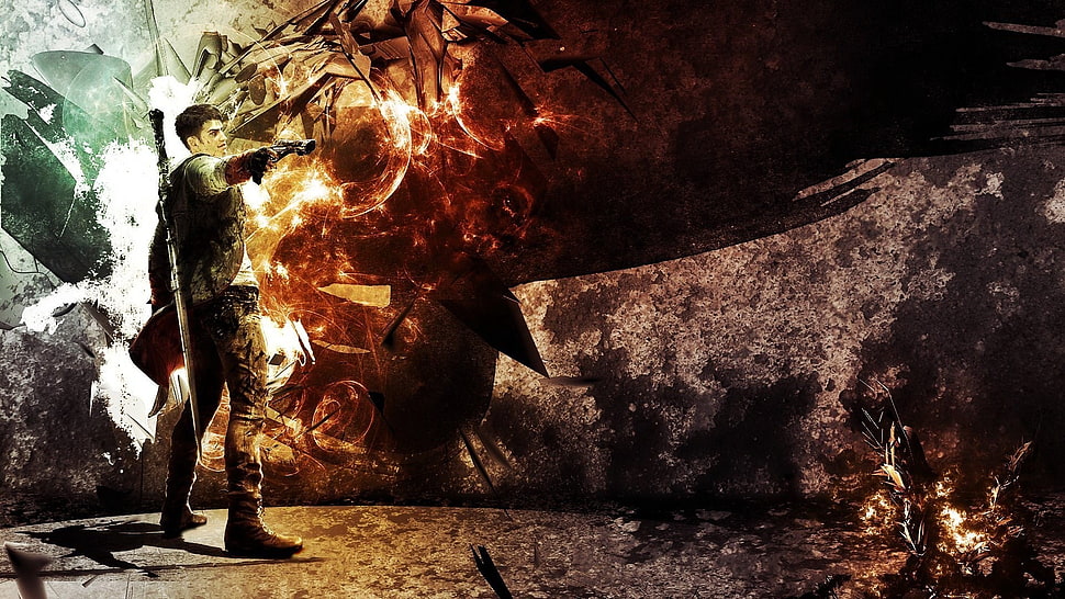 man pointing gun wallpaper, DmC: Devil May Cry, video games, Dante, sword HD wallpaper
