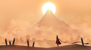 silhouette of mountain during sundown digital wallpaper