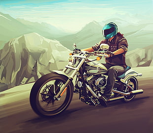 man riding on gray motorcycle painting, artwork, Harley Davidson