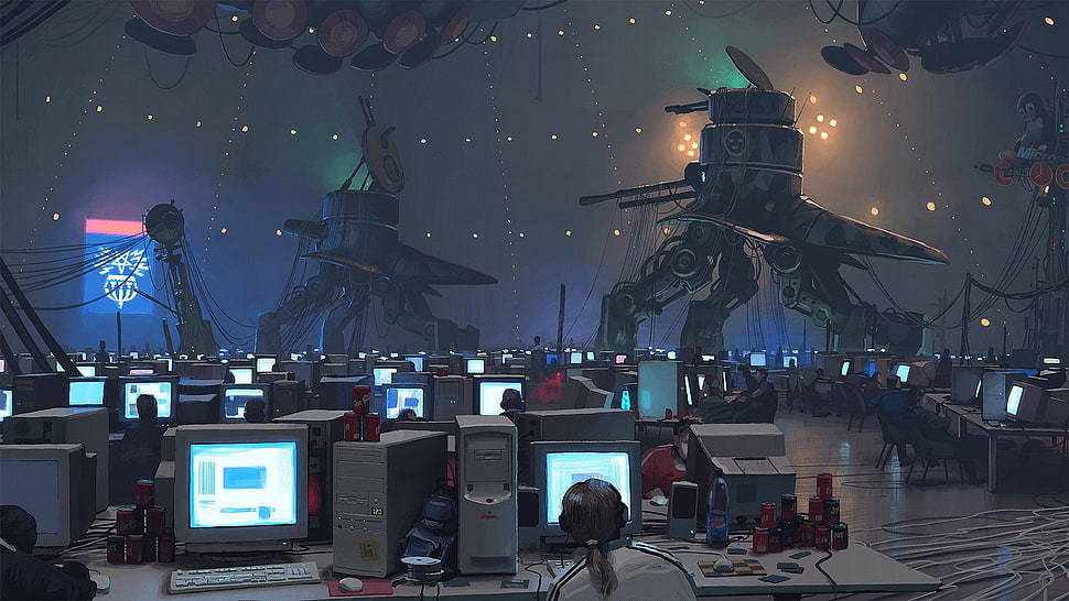 computer game application, artwork, aliens, computer, science fiction HD wallpaper