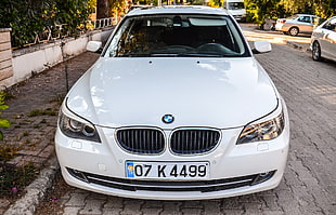 white BMW vehicle, BMW, car, white, summer