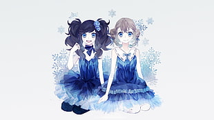 two white and blue dressed female dolls, anime
