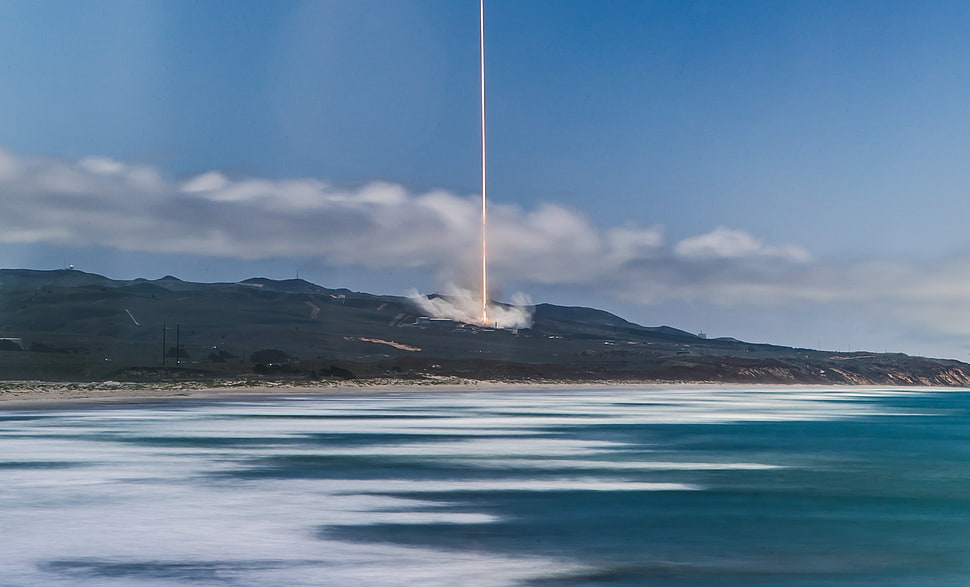 body of water, SpaceX, rocket, photography, long exposure HD wallpaper