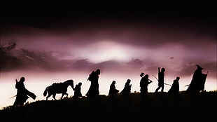Lord of The Rings silhouette poster, The Lord of the Rings, silhouette, The Lord of the Rings: The Fellowship of the Ring, movies HD wallpaper