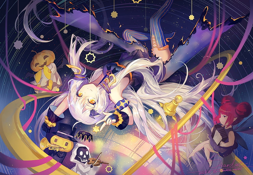 female anime characters, Halloween, pumpkin, witch, Vocaloid HD wallpaper