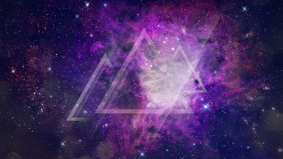 purple galaxy with triangles digital art HD wallpaper