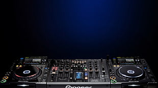 black and gray Pioneer audio mixer, DJ, turntables, music