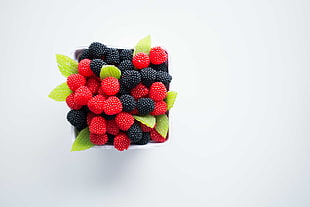 red and black berries on container