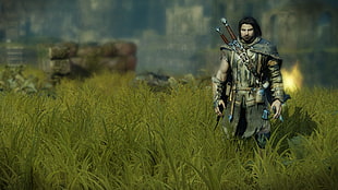 man in gray armor standing on green grass, Middle-earth: Shadow of Mordor, Talion, video games HD wallpaper