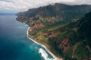 ocean surrounding island, nature, Hawaii, landscape, mountains