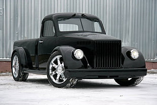 classic black single cab pickup truck, car, GAZ-51, custom car