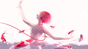 Anime girl, Ballet dancer, Fishes, Pink HD wallpaper