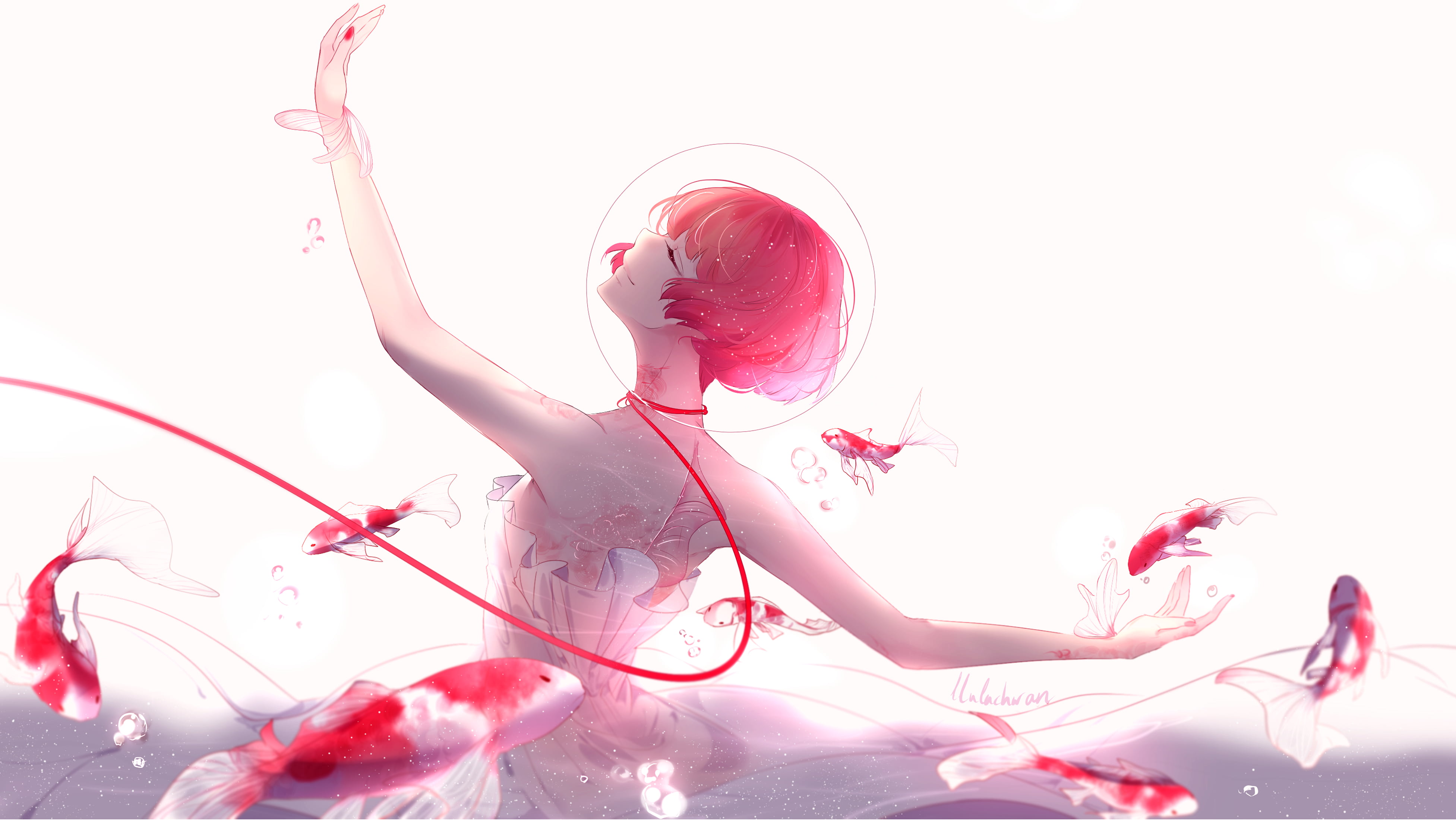 Anime girl, Ballet dancer, Fishes, Pink