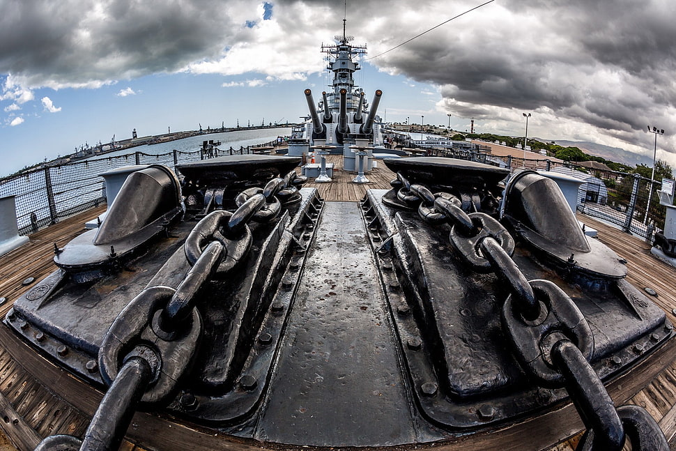 photo of battleship deck and main cannons, battleships, navy HD wallpaper