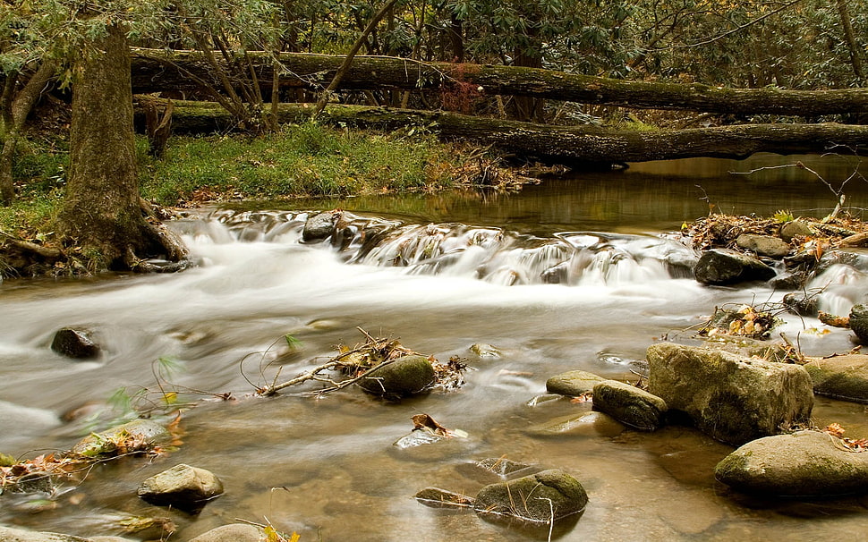 time-lapse photography of river shutter HD wallpaper