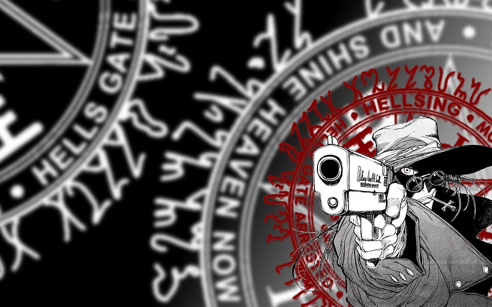 person holding gun illustration, Hellsing, Alucard, pistol HD wallpaper