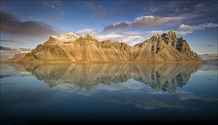 landscape photography of brown mountain with water reflection