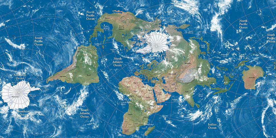 world map illustration, map, world map, continents, clouds HD wallpaper