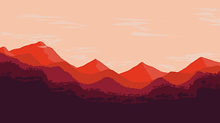 orange mountain painting, landscape, abstract, red, mountains