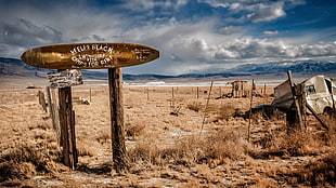 brown wooden Keeler Beach sign, California, landscape, sign, USA