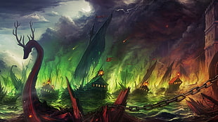 brown boats on sea illustration, A Song of Ice and Fire, Game of Thrones, digital art, fan art