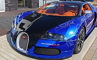 blue Bugatti Chiron, Bugatti Veyron, car, blue cars, vehicle