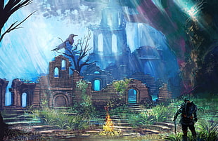 knight standing near ruins