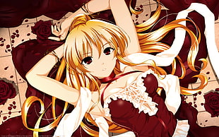 blonde anime girl character lying photo HD wallpaper