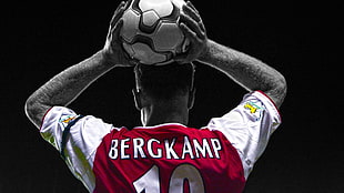 men's white and red t-shirt, Dennis Bergkamp, footballers, Arsenal Fc, selective coloring