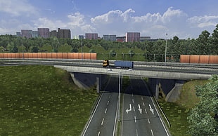 gray concrete bridge, video games, Euro Truck Simulator 2, trucks, highway