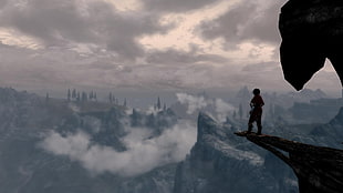 gameplay wallpaper, The Elder Scrolls V: Skyrim, The Elder Scrolls, video games, cliff