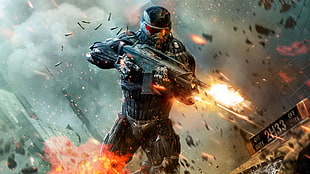 soldier wallpaper, video games, Crysis, futuristic, gun