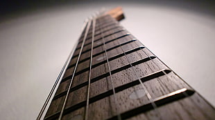 brown guitar with strings