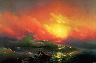 ocean painting, artwork, sea, sky, sunlight
