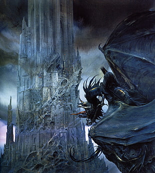 The Lord of the Rings black dragon illustration, Nazgûl, Black Tower, The Lord of the Rings, John Howe