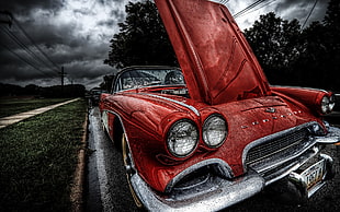 red vehicle, old car, Corvette, 1961 Chevrolet Corvette, car