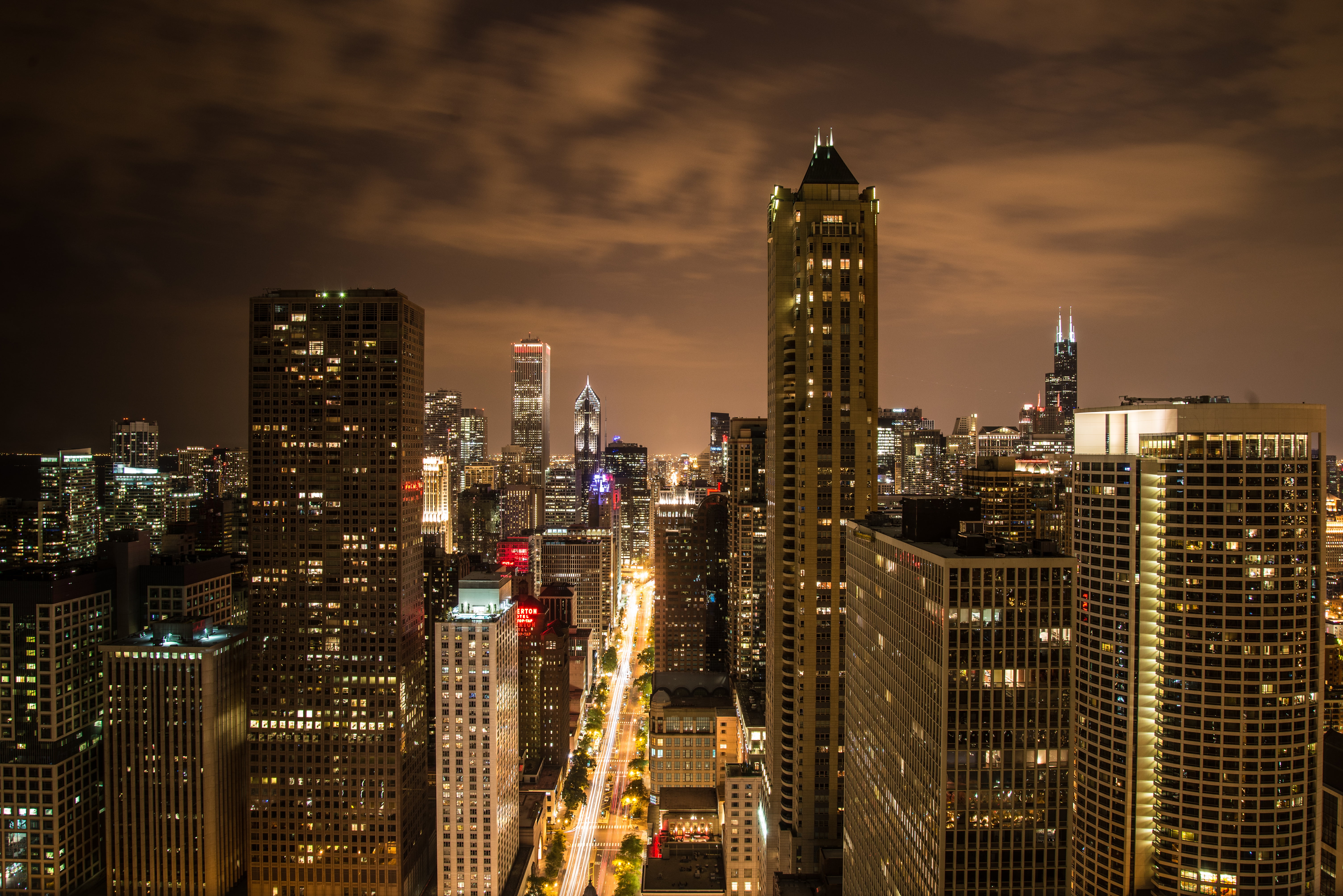 Building top view during night time, chicago HD wallpaper | Wallpaper Flare