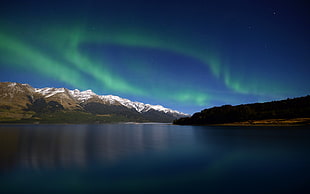 Northern lights, aurorae, night, sky, lake