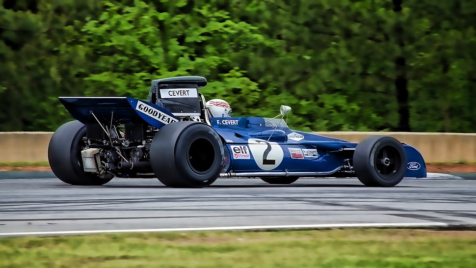 blue and white F1 car, Formula 1, vintage, Tyrrell Racing, François Cevert HD wallpaper