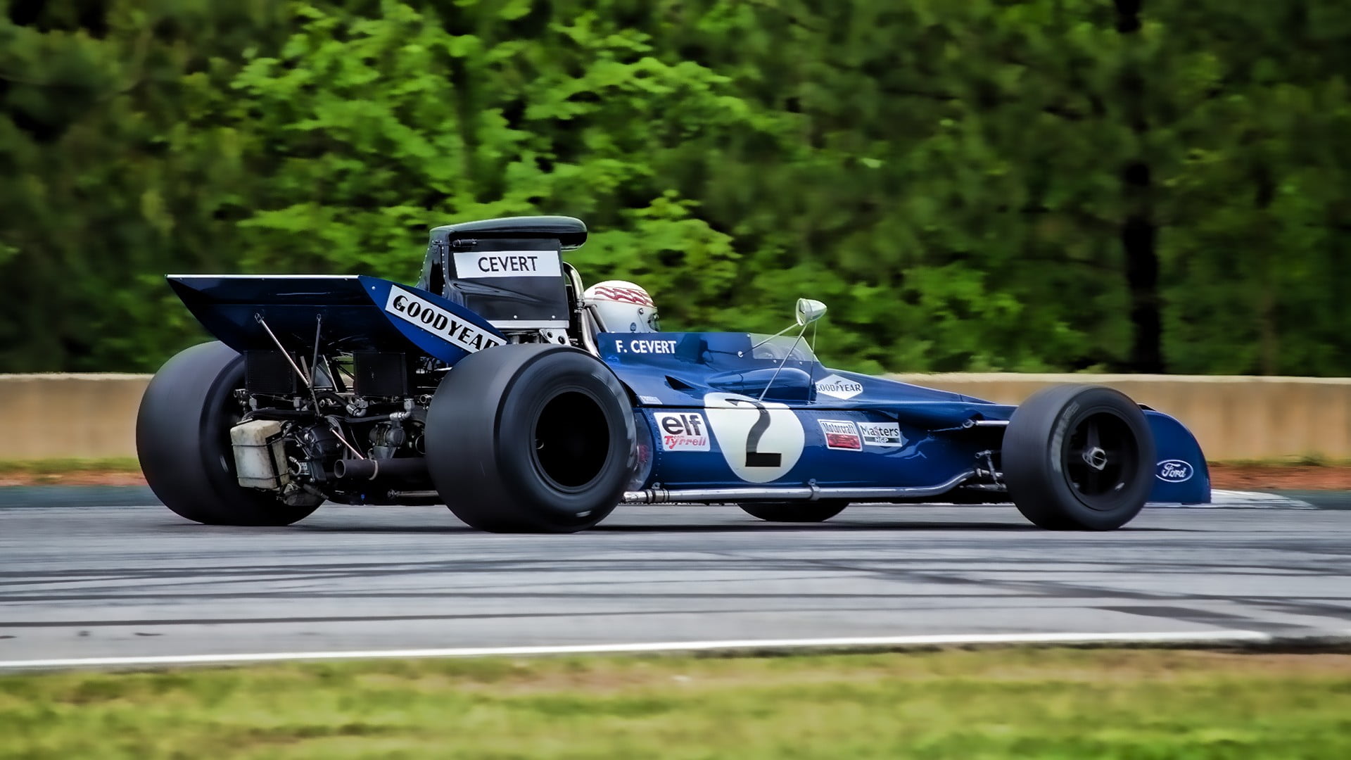 blue and white F1 car, Formula 1, vintage, Tyrrell Racing, François Cevert