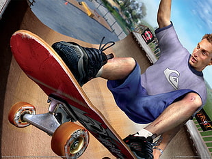 man in blue crew-neck shirt using skateboard animation