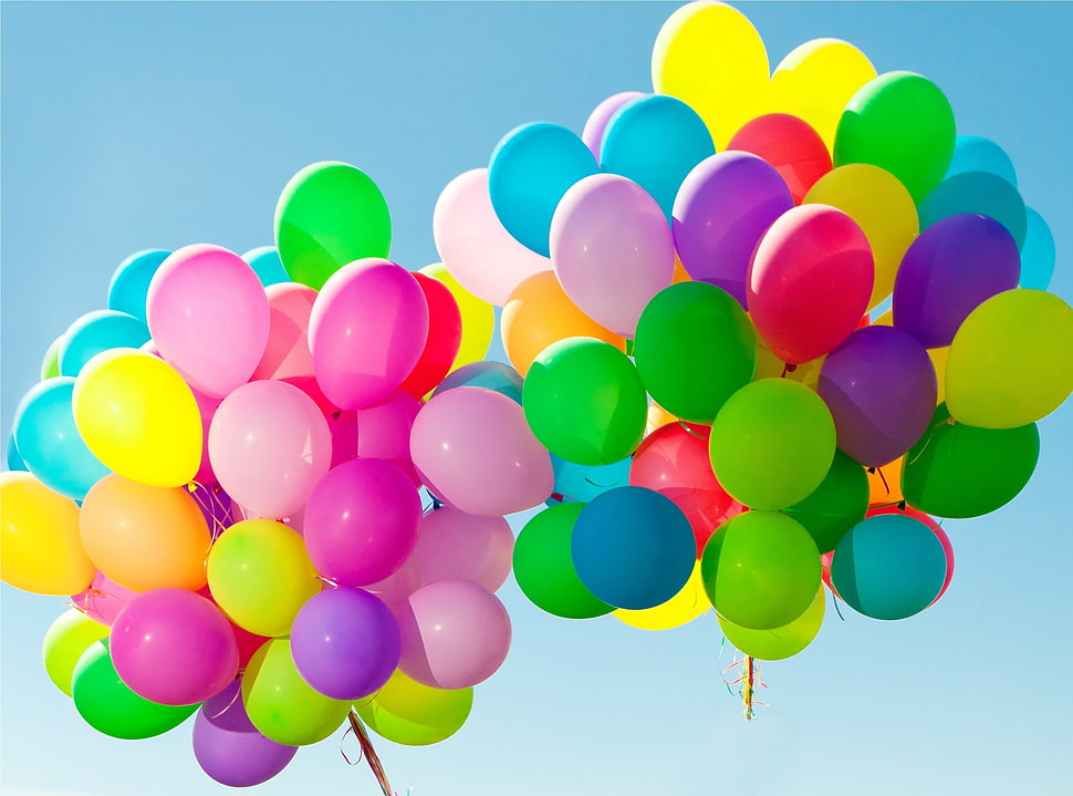 assorted-color balloon lot, balloon, colorful, sky HD wallpaper