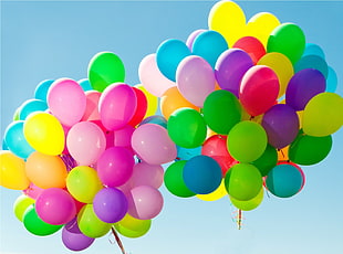 assorted-color balloon lot, balloon, colorful, sky HD wallpaper