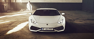 white sports car, sunset, Lamborghini, car, Romanian HD wallpaper