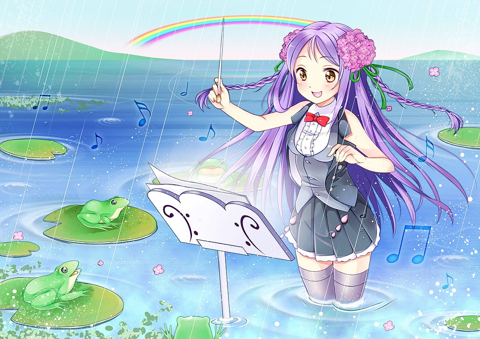 purple haired anime girl HD wallpaper